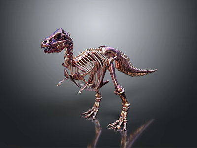 Golden T Rex Dinosaur Skeleton With Detailed Bone Structure On 3d model