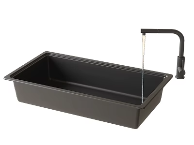 Black Single Bowl Kitchen Sink With Modern Faucet And Deep Basin Design 3d model
