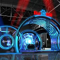 Baidu Futuristic Tech Exhibition Booth With Arched Structure Blue Lighting Background Screen And Person