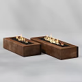 Brown Rectangular Fire Pits With Burning Flames And Black Gravel 3d model
