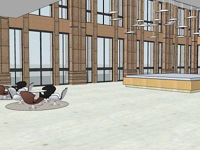 Modern Spacious Sales Office Interior With Large Windows Reception Desk And Seating Area 3d model