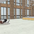 Modern Spacious Sales Office Interior With Large Windows Reception Desk And Seating Area