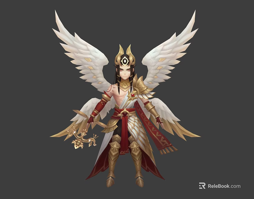 Mythical White Winged Character With Golden Headdress And Ornate Divine Outfit 3d model 