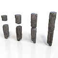 Stone Wood Stacked Columnar Structures With Different Shapes Sizes Textured Surfaces On White Background 3d model