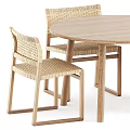Modern Outdoor Chairs With Woven Rattan Seats And Wooden Armrest Frames
