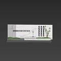 Serene Landscape With White Wall Perforated Panels Trimmed Greenery Lawn Round Lamp And Gray Sky