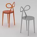Orange and Silver Bar Stools With Bow Shaped Backrest Design 3d model