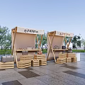 Outdoor Cultural Creative Market Stalls With Wooden Frames And Tree View