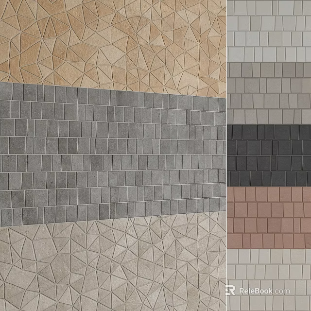 Diverse Textured Components With Geometric Patterns In Gray Brown Beige And Black Tones 3d model
