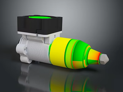 3D Model Industrial Mechanical Equipment With Black Top White Housing And Yellow Green Cone 3d model