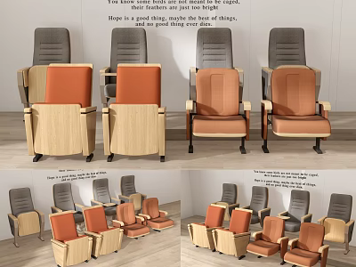 Modern Interior Chair Designs With Gray Orange Seats And Wooden Frames 3d model