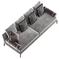 Modern Light Gray Two Seater Sofa With Plaid Cushions Rounded Armrests And Black Metal Legs