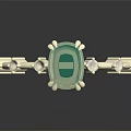 Elegant Gold Band Ring With Central Green Gemstone And Geometric Details