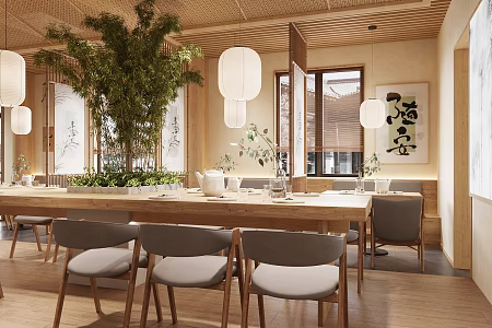 New Chinese Restaurant, Middle Ancient Style, Chinese Restaurant, New Chinese Dining Table and Chair, Vegetarian Restaurant, Restaurant Cabin Area, Interior Landscape, Essay, Dining Chair, Song Style Aesthetics 3d model