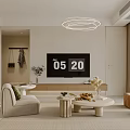 Modern Living and Dining Room Interior Design With Sofa Coffee Table Pendant Light And Decorative Painting