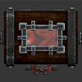 Wooden Chest With Metal Accents Corners Red Lock And Decorative Rings