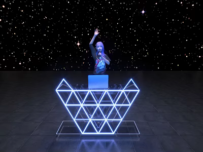 Geometric Commercial Equipment With Neon Lights Laptop And Starry Background 3d model