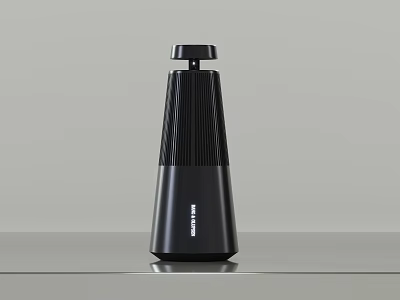 Sleek Black Headphone Speaker With Conical Design Striped Surface And Top Control Knob 3d model
