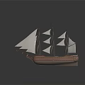 Detailed Sailing Ship Model With Multiple Masts White Sails Wooden Hull And Reflection 3d model