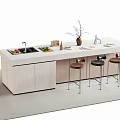 Modern Bar Counter With White Top Light Wood Cabinets And Brown Bar Stools