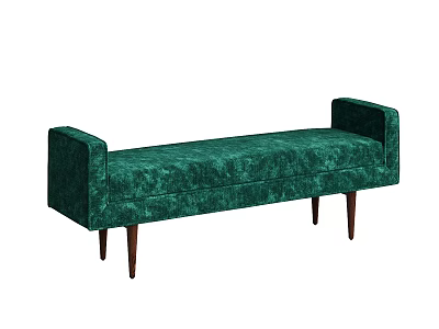 Elegant Green Velvet Bed Bench With Armrests And Wooden Legs Design 3d model