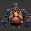 Portly Man Wearing Blue Armor With Red Straps Helmet Beard And Golden Chest Ornament