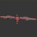 Red Mechanical Structure With Elongated Parts And Central Apple Shape