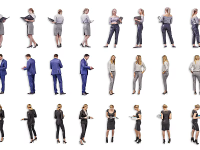 Group Of Professional People In Formal Attire With Various Standing Poses 3d model