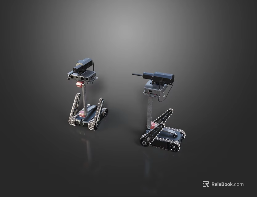 Smart Machines With Tracked Bases Mechanical Arms And Sensors In Tech Setting 3d model