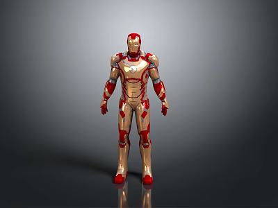 3D Model of Iron Man in Red and Gold Standing Pose With Detailed Armor 3d model