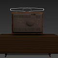 Vintage TV with Wooden Case and Top Antenna on Wooden Stand with Drawer and Shelves