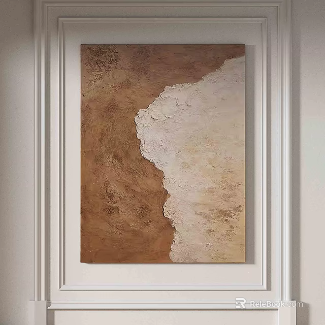 Abstract Painting with Brown and Beige Textured Layers Hanging on White Wall 3d model 