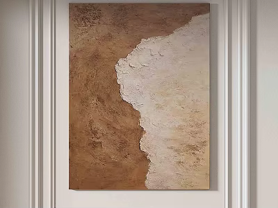 Abstract Painting with Brown and Beige Textured Layers Hanging on White Wall 3d model