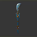 Decorative Blue And Orange Weapon With Sharp Blade And Long Handle Design 3d model