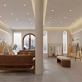Modern Minimalist Clothing Store Interior With Warm Ambient Lighting Wooden Furnishings And Comfortable Customer Lounge
