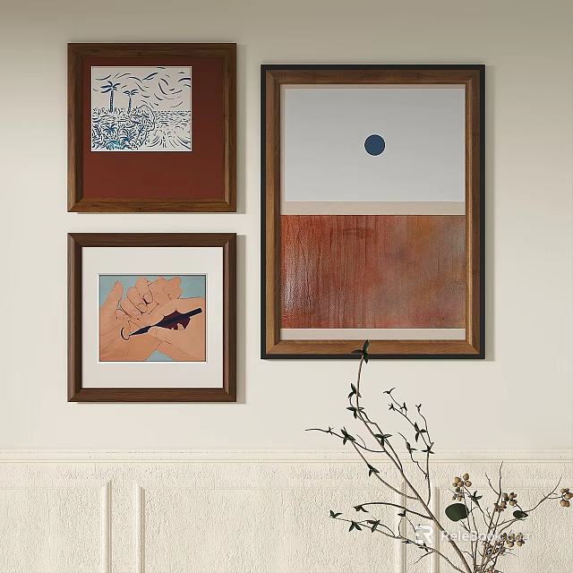 Framed Abstract Paintings As Wall Art Decor In Modern Interior Design 3d model