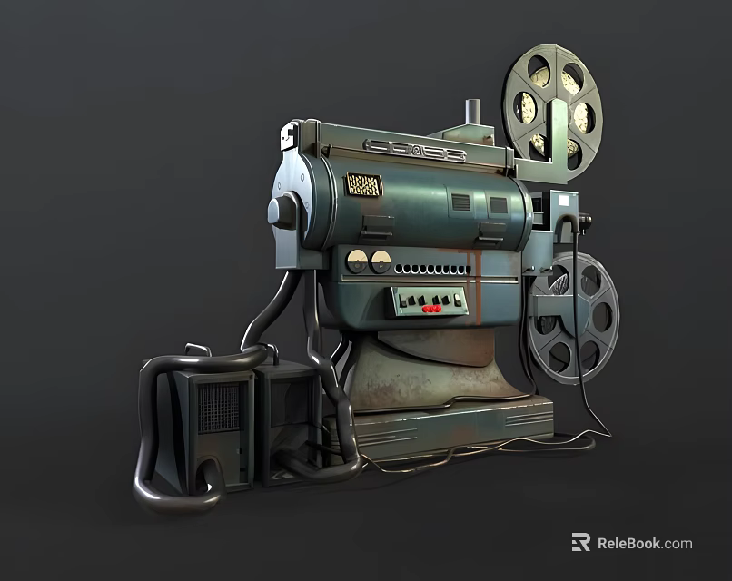 Vintage Industrial Equipment Film Projector With Metal Body Film Reels And Control Knobs 3d model 