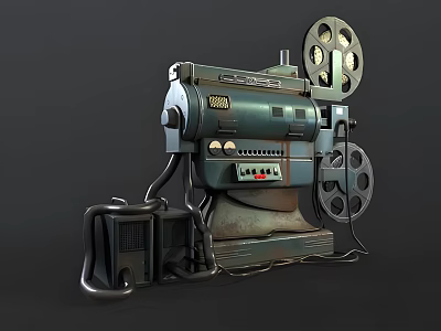 Vintage Industrial Equipment Film Projector With Metal Body Film Reels And Control Knobs 3d model