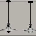 Two Modern Pendant Lights With White Glass Shade And Brass Fixture Hanging From Ceiling