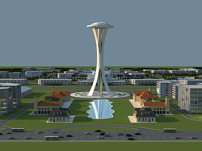 Modern Industrial Factory Complex With Green Landscaping Roads Parking Areas And Vehicles 3d model