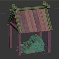 Rustic Wooden Shed Structure With Stacked Firewood Logs 3d model