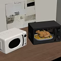 Home Kitchen Appliances Microwave And Oven On Wooden Countertop With Cooked Fries