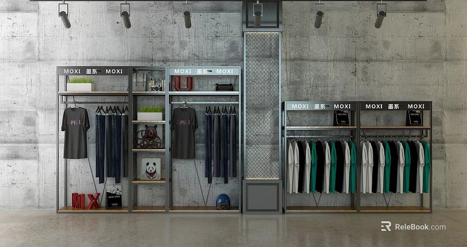 Retail Display Shelves For Clothing Store With Various Colored Apparel And Decorative Items 3d model 