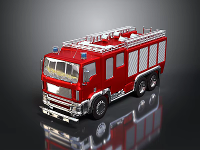 Red Fire Truck With Ladder On Top Shiny Body And Reflective Surface 3d model