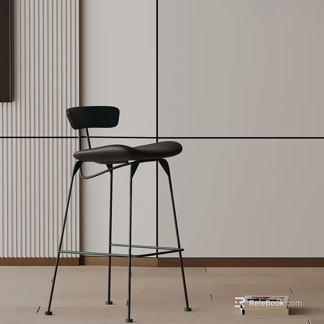Modern Black Bar Stool With Leather Seat And Metal Frame In Minimalist Interior 3d model 