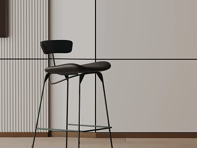 Modern Black Bar Stool With Leather Seat And Metal Frame In Minimalist Interior 3d model