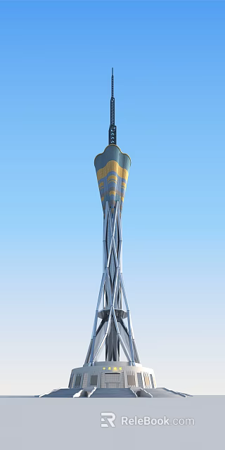 Modern Tower Design Featuring Blue Yellow Exterior And Metal Frame Structure 3d model