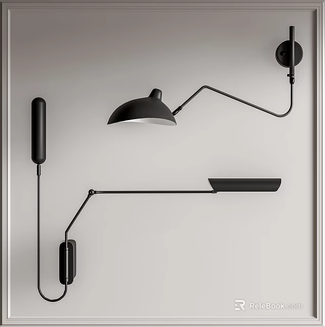 Modern Black Wall Lamp With Sleek Adjustable Arm And Contemporary Wall Mounted Design 3d model 