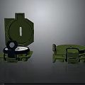 Green Military Compass Pair Open And Closed On Black Surface 3d model