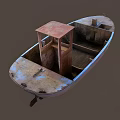 Old Weathered Wooden Boat With Small Red Cabin And Rustic Hull